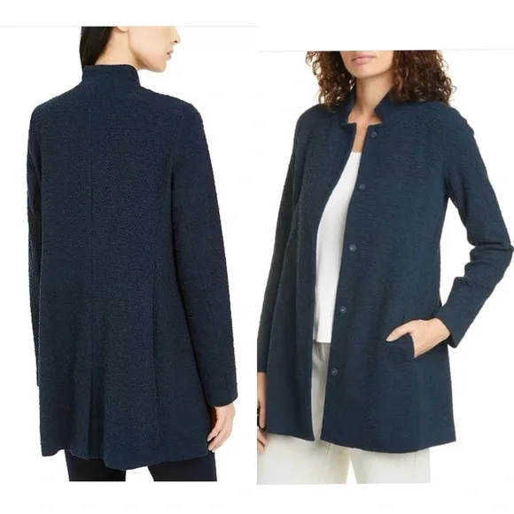 Eileen Fisher Organic Cotton & Tencel Pucker Stand Collar Long Jacket PS - Picture 13 of 13